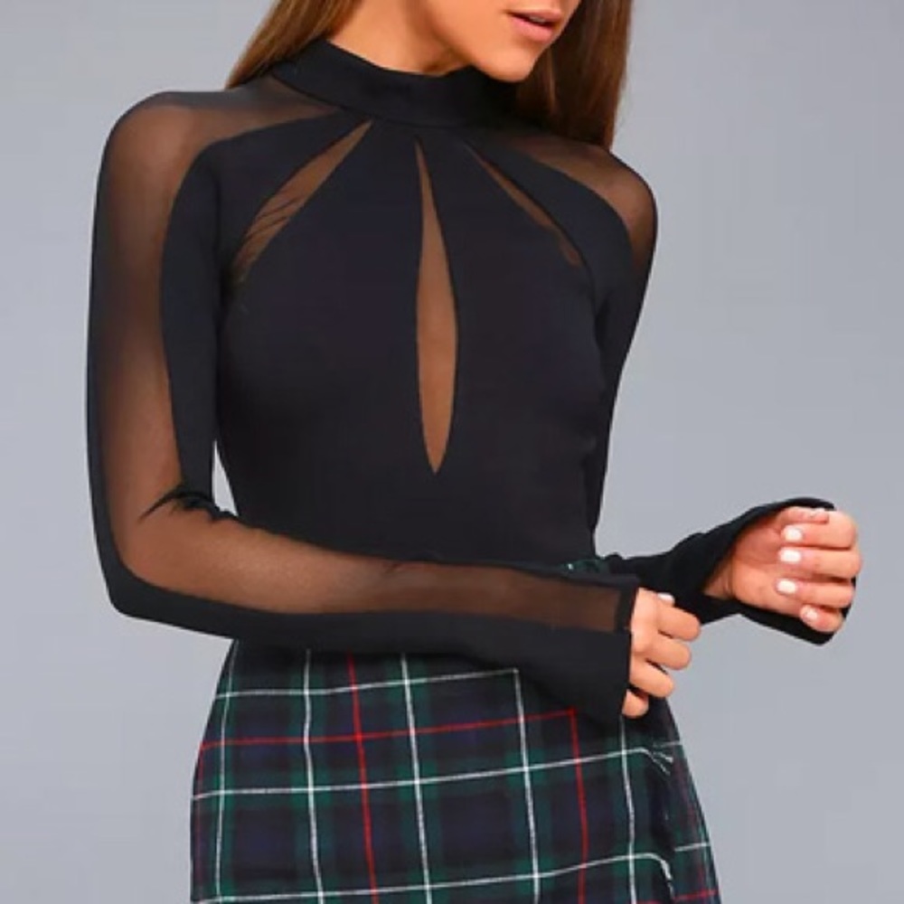 Free People Monarch Black Mock Neck Mesh Top